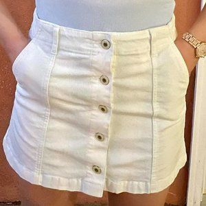 White Corduroy Button Mini Skirt